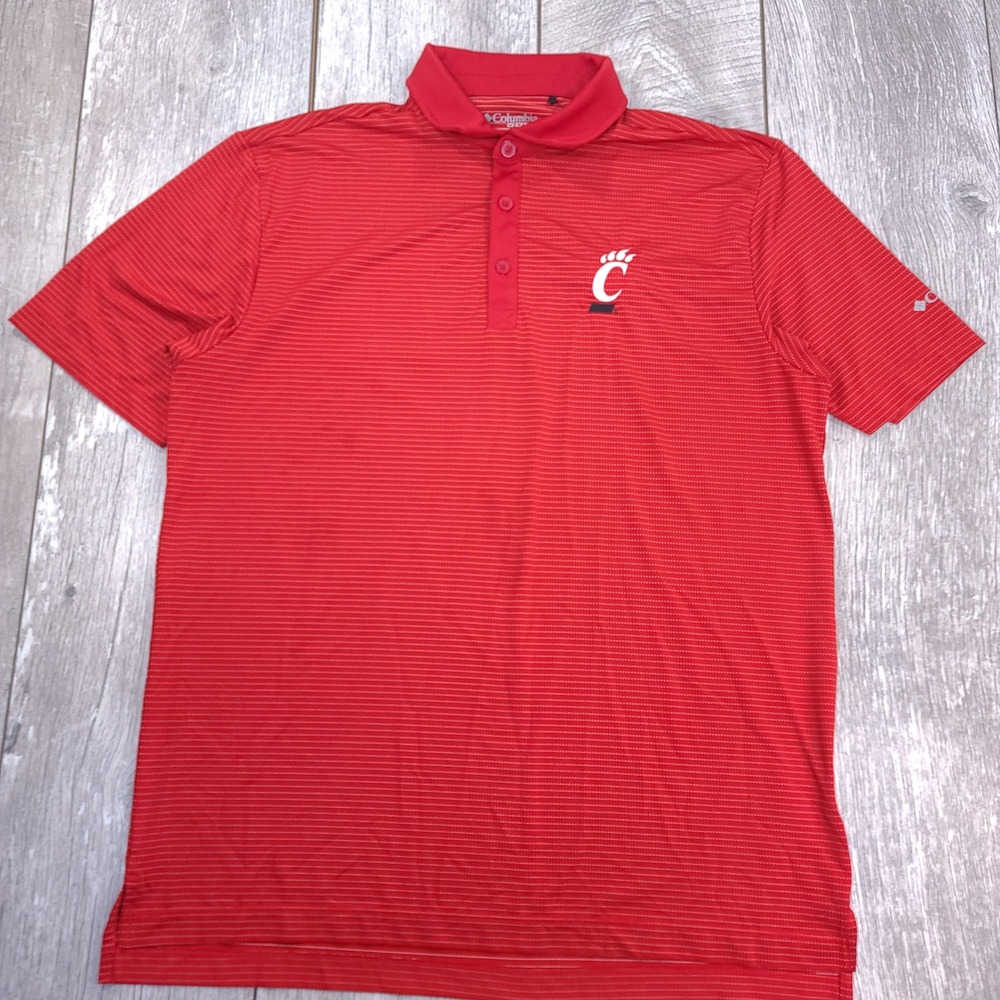 Columbia Golf Polo Mens Large Red Cincinnati Bearcats Striped Short Sleeve Shirt